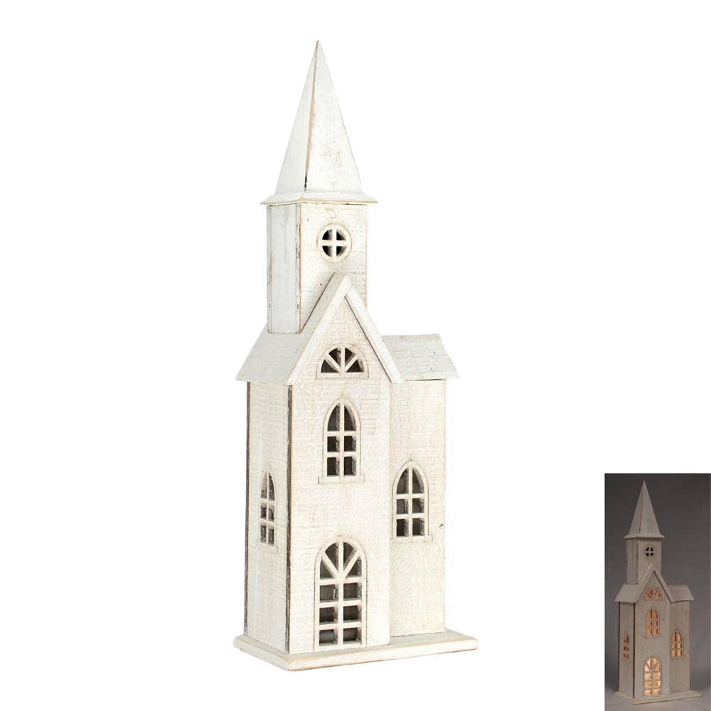 Whitewashed Lighted Wood Church - Purpose + Passion Boutique