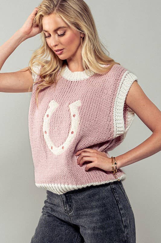 Wild Woven Pink Horseshoe Sweater Vest - Purpose + Passion Boutique