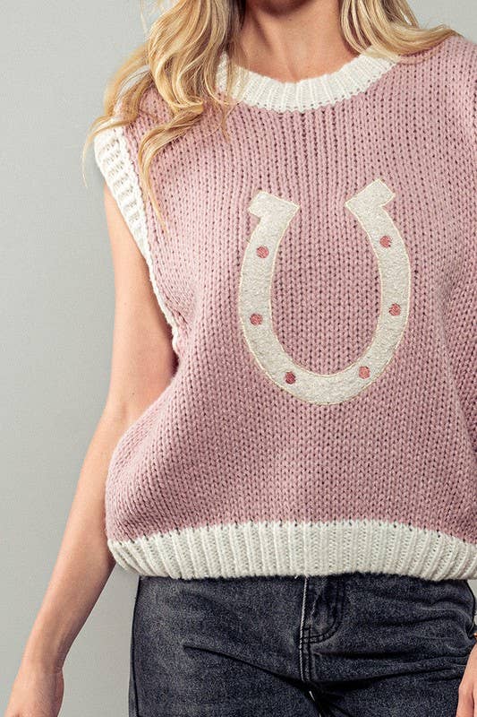 Wild Woven Pink Horseshoe Sweater Vest - Purpose + Passion Boutique