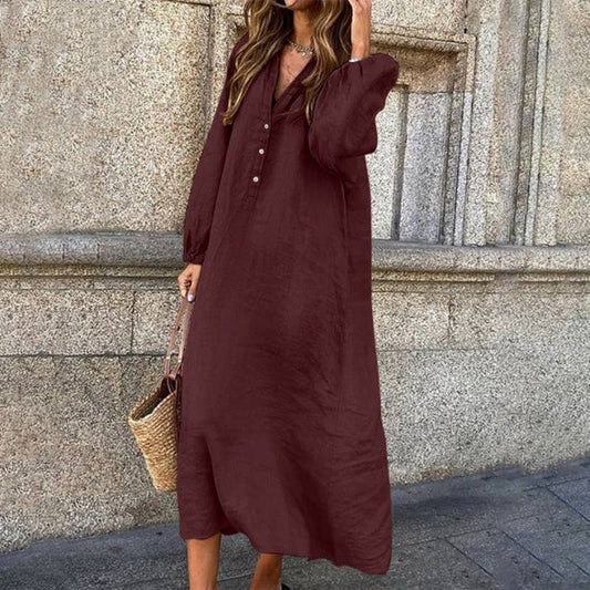 Wine V - Neck Button Dress - Purpose + Passion Boutique
