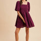 Winter Plum Cotton Box Pleat Mini Dress - Purpose + Passion Boutique