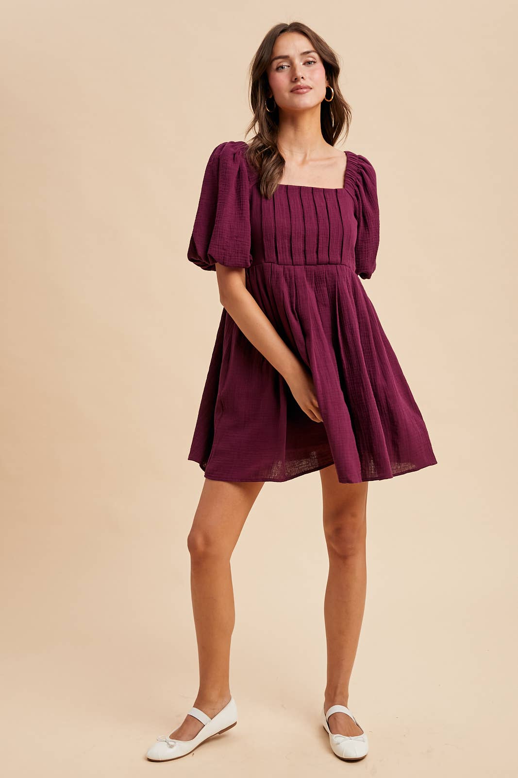 Winter Plum Cotton Box Pleat Mini Dress - Purpose + Passion Boutique