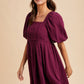 Winter Plum Cotton Box Pleat Mini Dress - Purpose + Passion Boutique