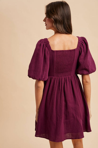 Winter Plum Cotton Box Pleat Mini Dress - Purpose + Passion Boutique