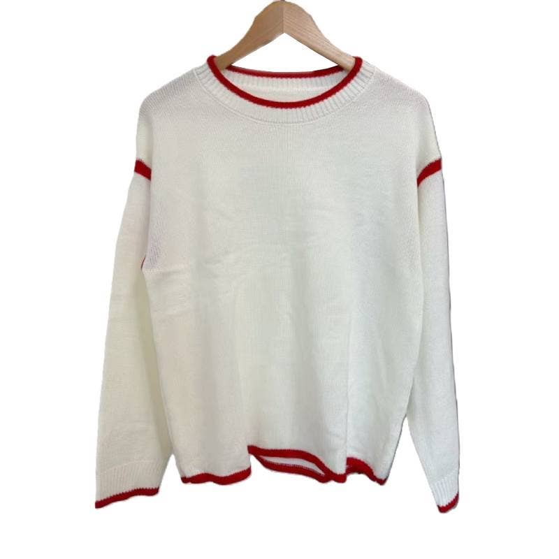 Winter Pullover Contrast Stitching Sweater - Purpose + Passion Boutique