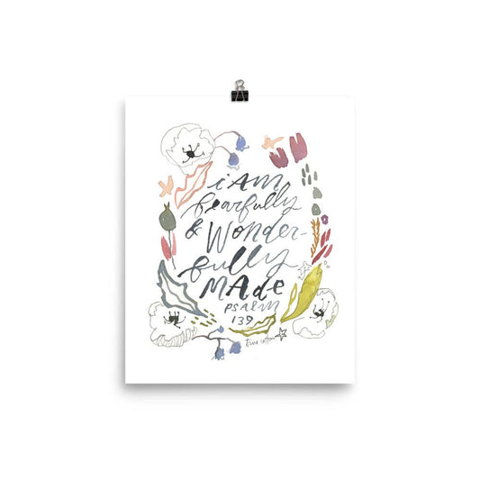 Wonderfully Made Psalm 139 Floral Watercolor 8x10 Print - Purpose + Passion Boutique