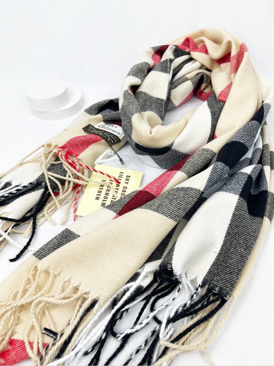 Wool Plaid Cashmere Scarf With Tassel - Purpose + Passion Boutique