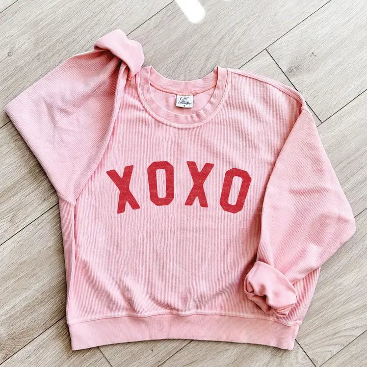 XOXO Pink Cropped Thermal Vintage Pullover - Purpose + Passion Boutique