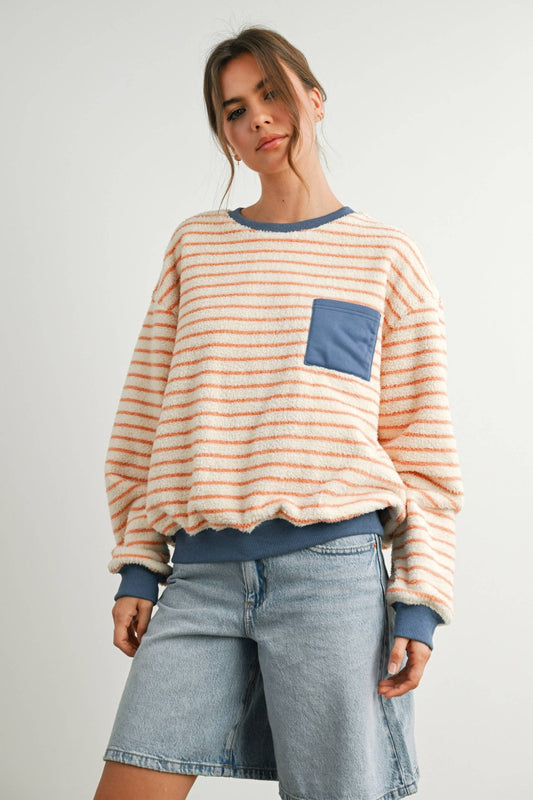 Yellow / Blue Striped Oversized Crewneck Long Sleeve Sweater - Purpose + Passion Boutique