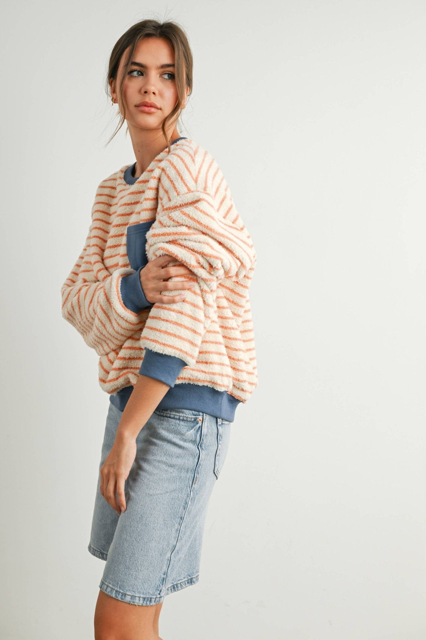 Yellow / Blue Striped Oversized Crewneck Long Sleeve Sweater - Purpose + Passion Boutique