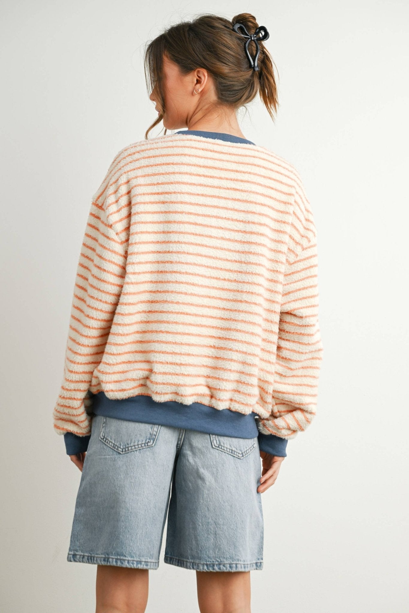Yellow / Blue Striped Oversized Crewneck Long Sleeve Sweater - Purpose + Passion Boutique
