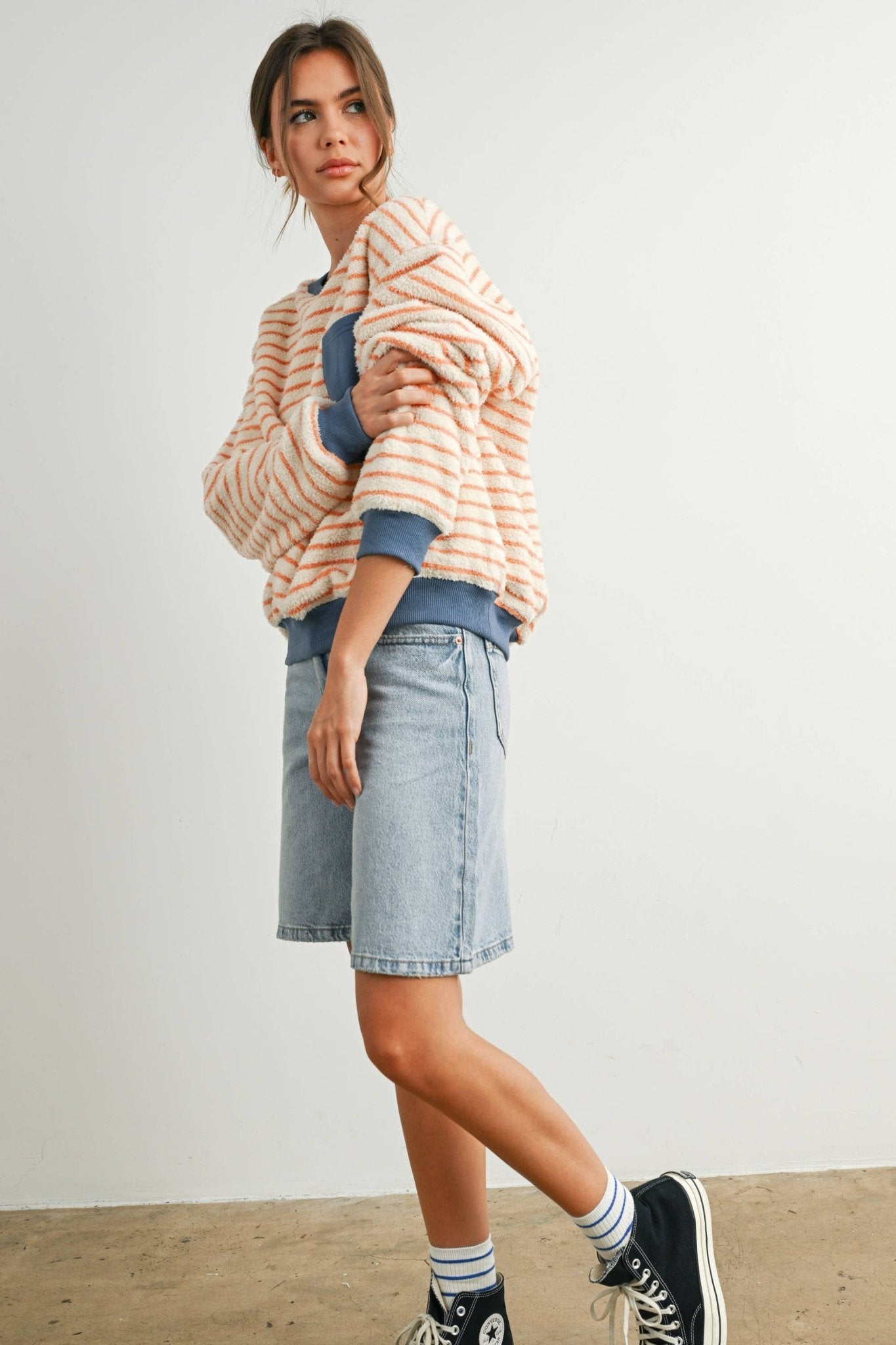 Yellow / Blue Striped Oversized Crewneck Long Sleeve Sweater - Purpose + Passion Boutique