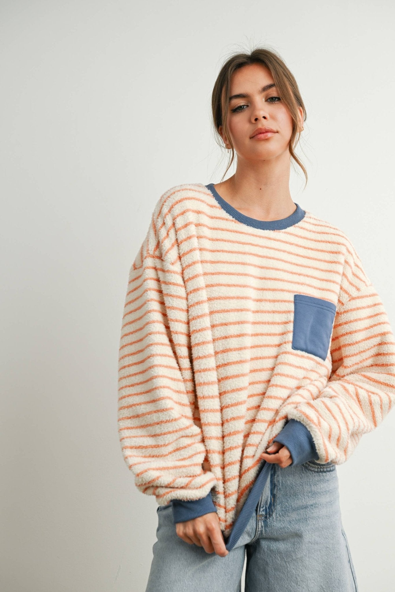 Yellow / Blue Striped Oversized Crewneck Long Sleeve Sweater - Purpose + Passion Boutique