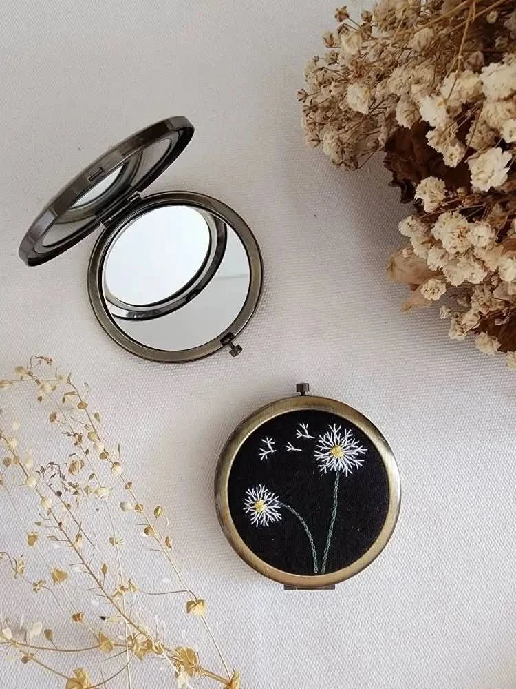 Yellow Daisies Floral Embroidered Compact Mirror - Purpose + Passion Boutique