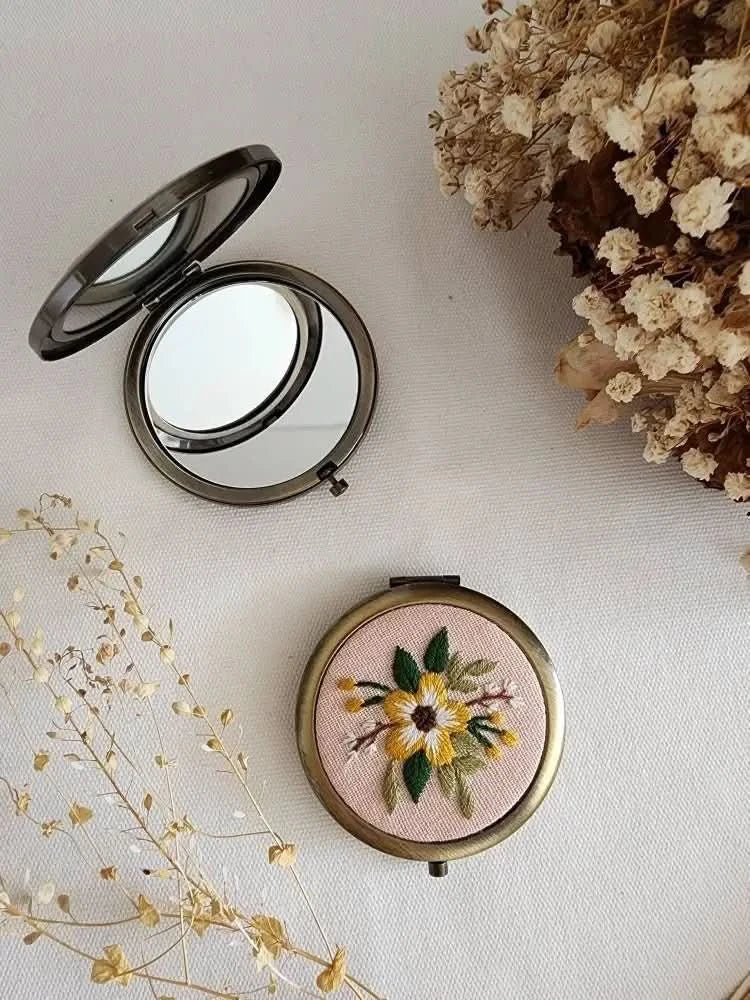 Yellow Daisies Floral Embroidered Compact Mirror - Purpose + Passion Boutique