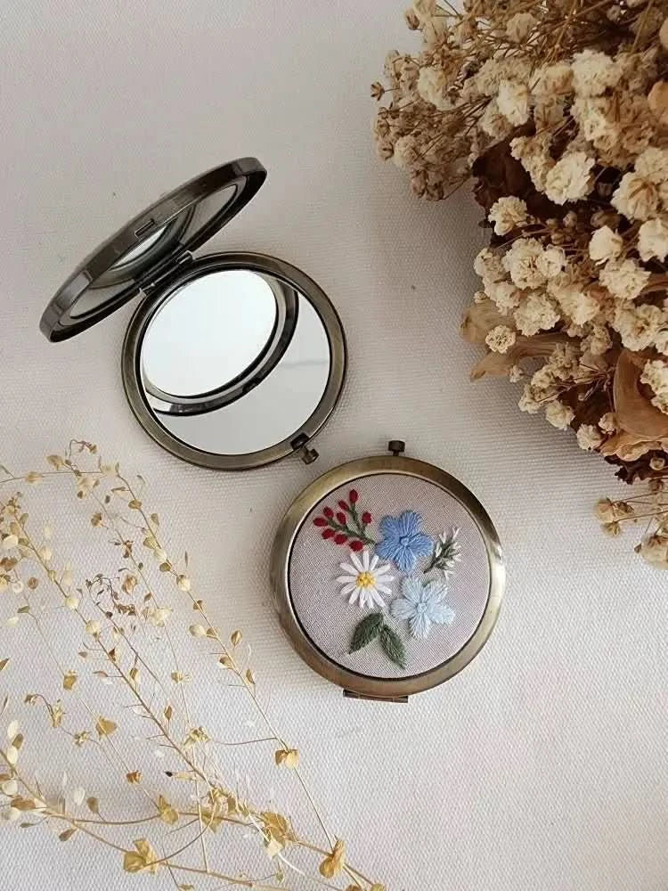 Yellow Daisies Floral Embroidered Compact Mirror - Purpose + Passion Boutique