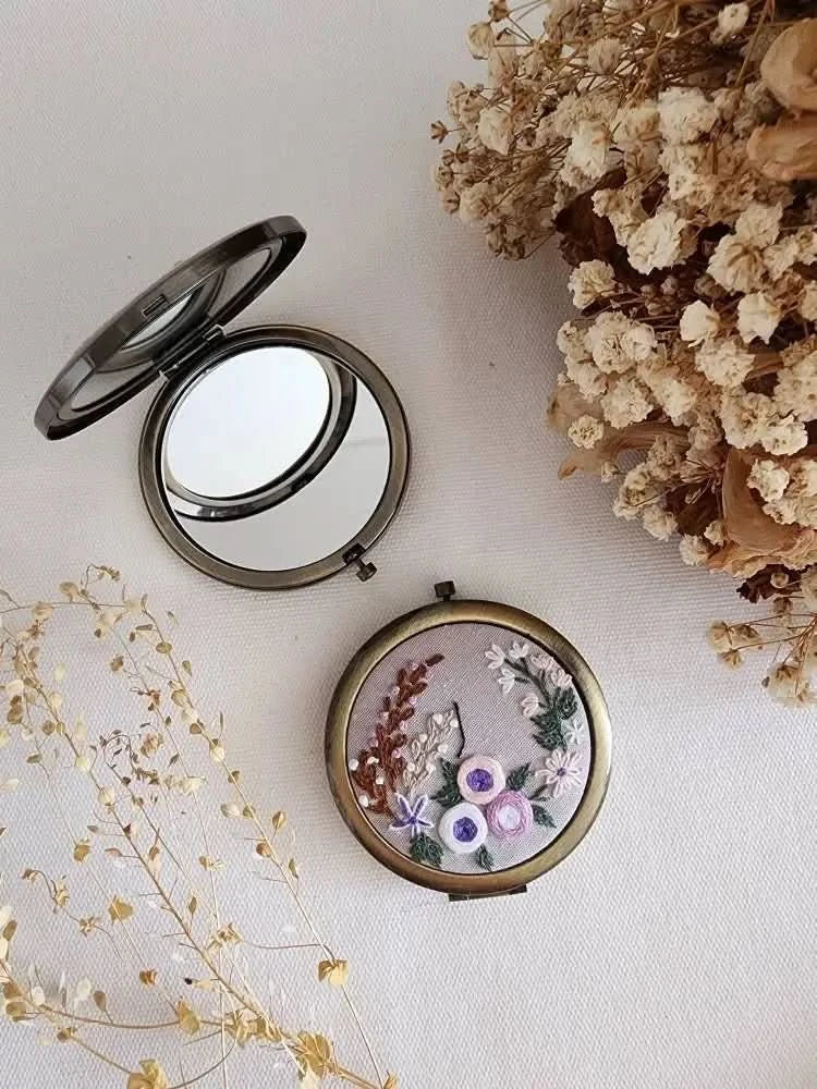 Yellow Flower Floral Embroidered Compact Mirror - Purpose + Passion Boutique