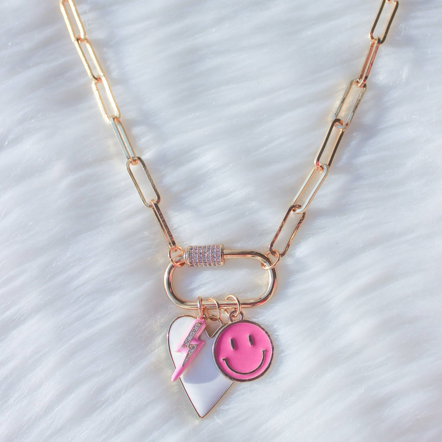 Third Time's a Charm- Lightning, Heart, Smiley Face Necklace