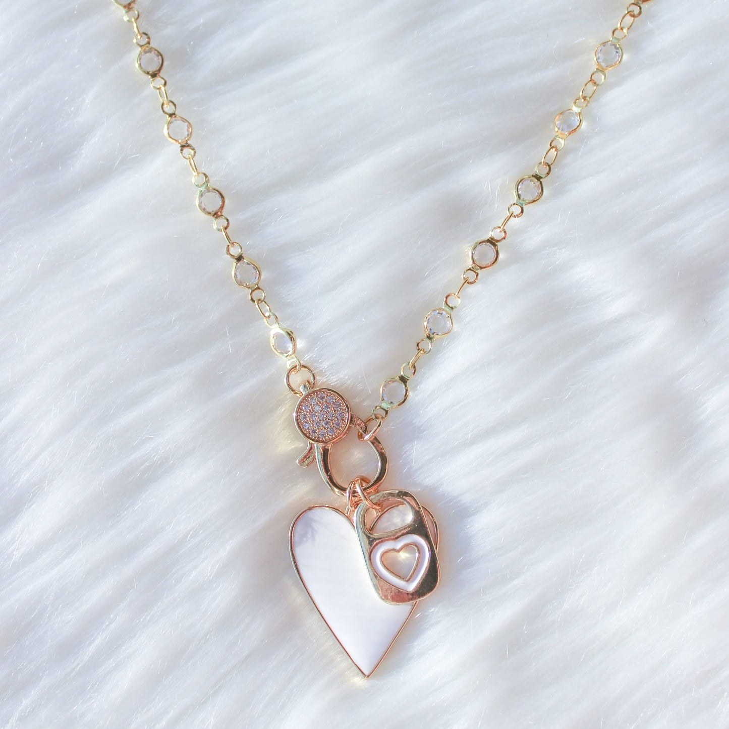 Pop Off White- Front Clasp Heart Soda Tab Charm Necklace