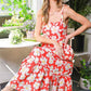 Shoulder Strap Orange Ruffle Hem Floral Print Maxi Dress