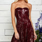 Burgundy Sequin Strapless Party Dress