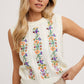 Cream Embroidered Sleeveless Knit Tank Top