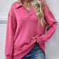 Pink Lapel Cozy Loose Sweatshirt