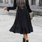 Ruffled Sleeve Black Midi Dress